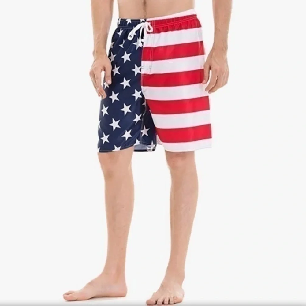 USA American flag stars and stripes swim board shorts